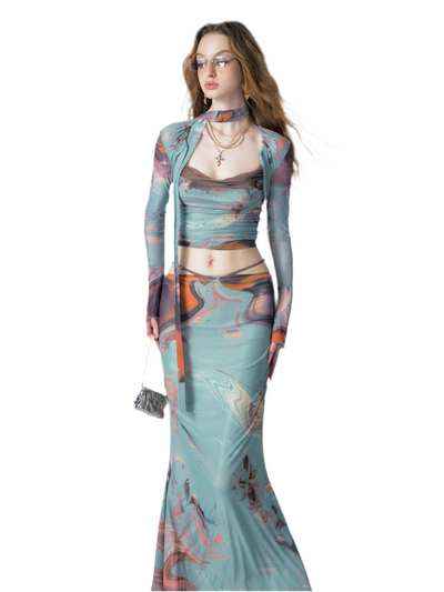 Abstract Marble Slip Top & Skirt