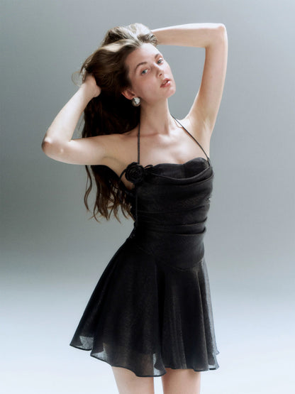 Midnight Satin Halterneck Slip Dress