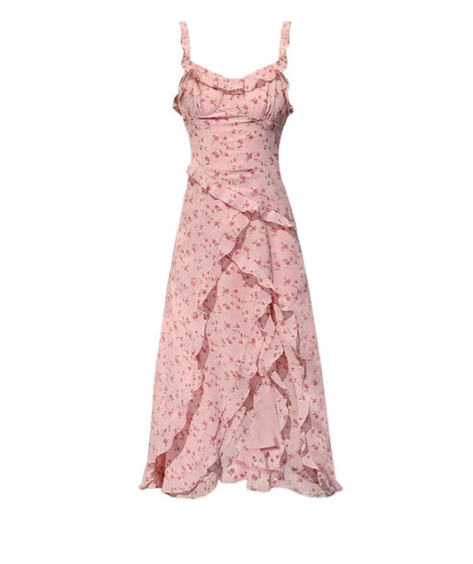 High-Waisted Floral Ruffle Dress