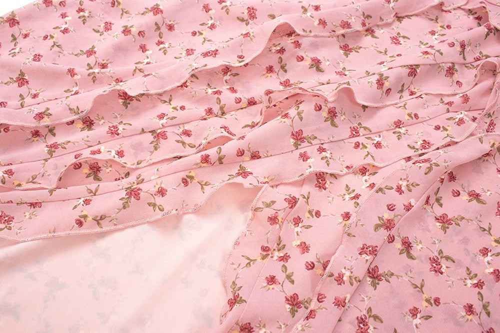 High-Waisted Floral Ruffle Dress