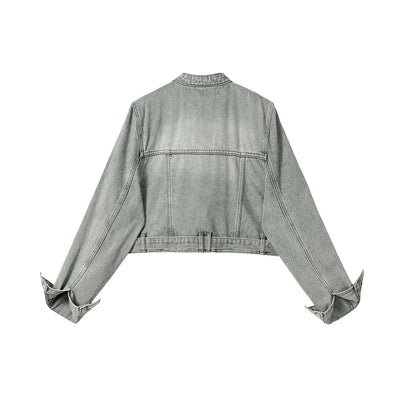 Cropped denim Jacket with Belted Waist