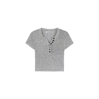 Chic Knitted Button Crop Top