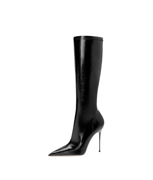 Sleek Leather Stiletto Zipper Knee Boots