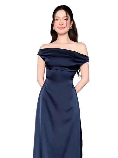 Midnight Muse Off-Shoulder Satin Dress
