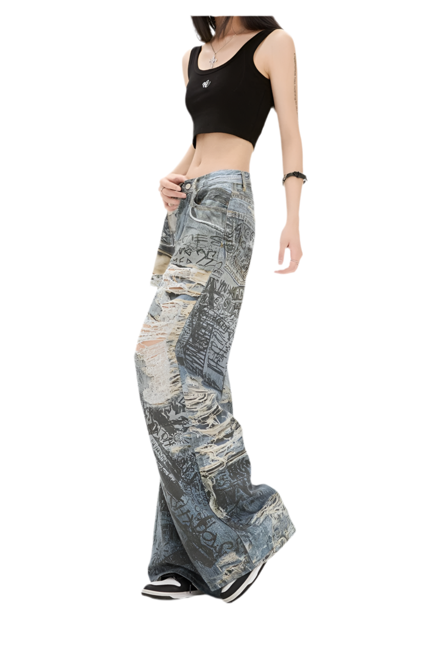 Camouflage Fusion Artistic Ripped Jeans