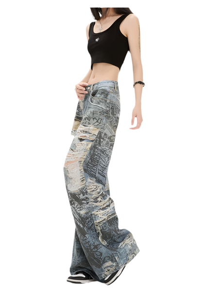 Camouflage Fusion Artistic Ripped Jeans