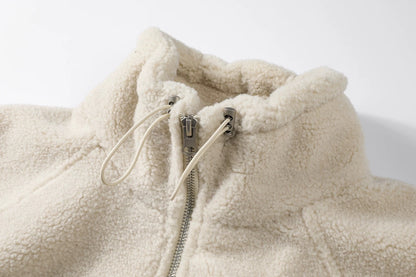 Cozy Drawstring Cropped Fleece Zip Jacket