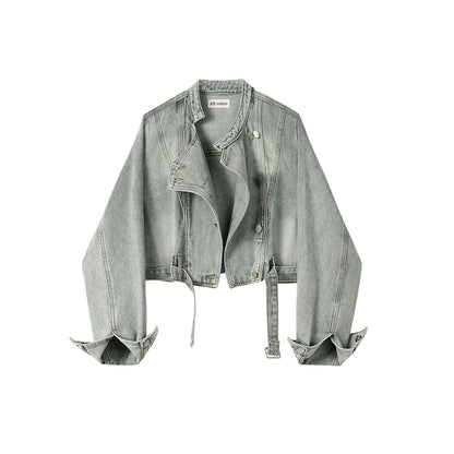 Cropped denim Jacket with Belted Waist