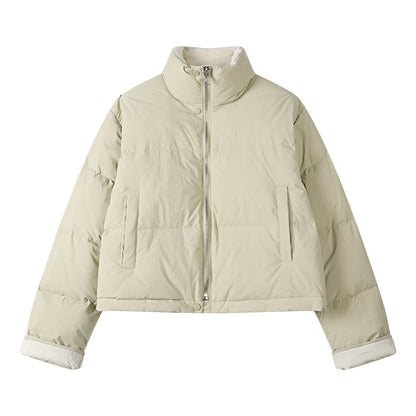 Cropped Puffer Jacket with Contrast Cuffs