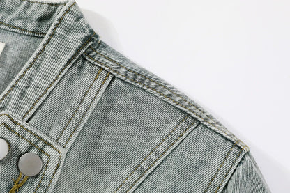 Cropped denim Jacket with Belted Waist