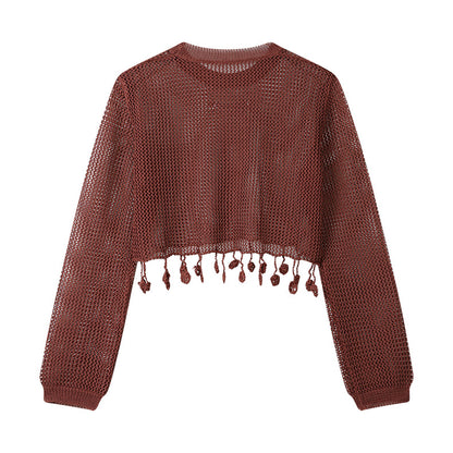 Summer Hollow Knit Hooded Sweater for Women