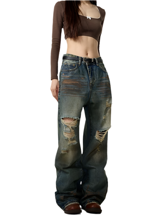 Retro Ripped Baggy Street Denim