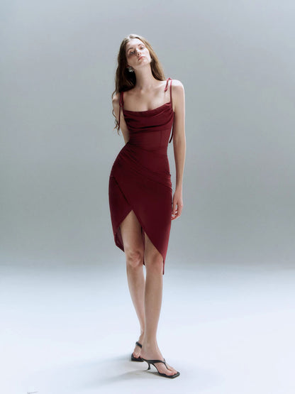 Ruched Bodycon Tie Strap Dress