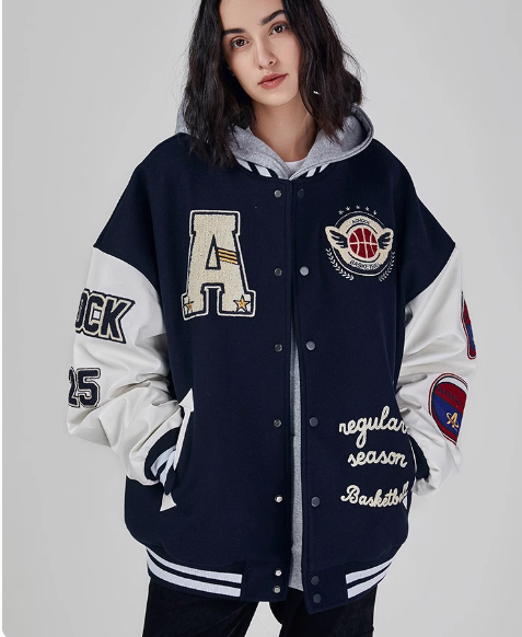 "Unisex Oversized Varsity Jacket – Loose Fit with Baseball Collar, Available in S-XL"