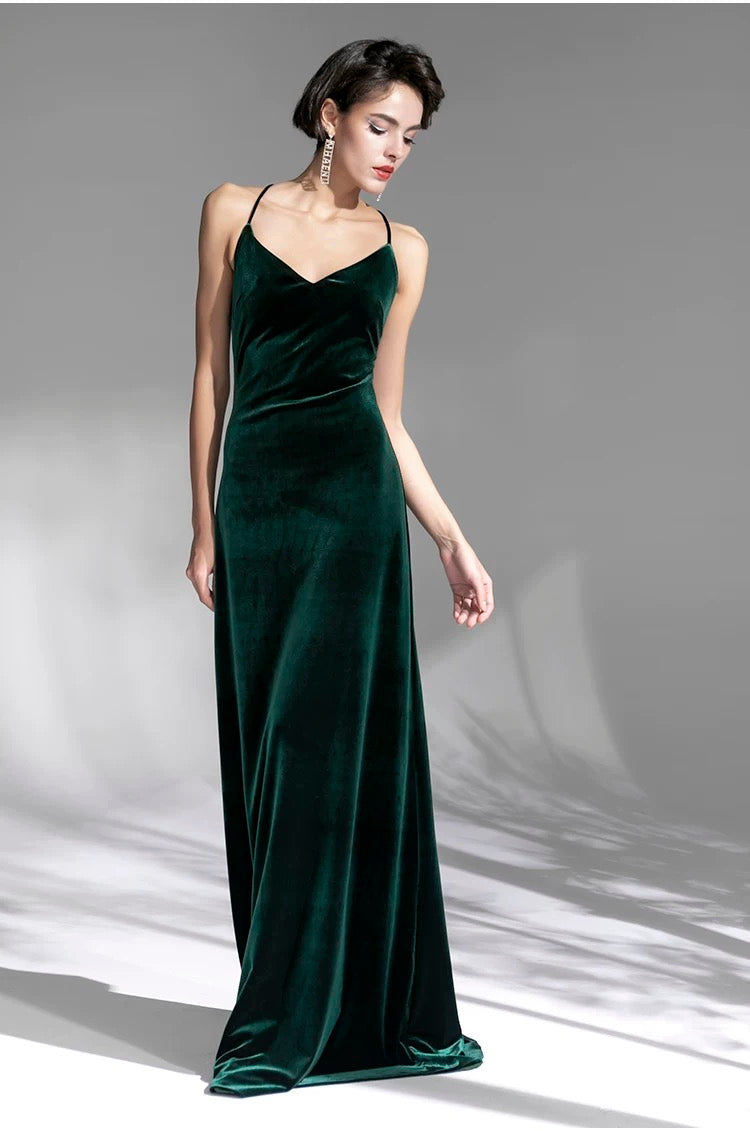 Women's Slim Fit Dark Green Maxi Dress – Elegant High-Waist Evening Gown