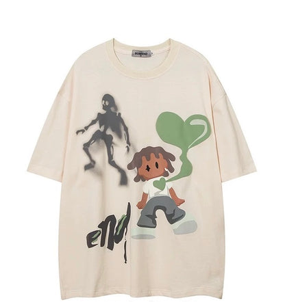 Oversized Cartoon Couple Graphic Casual Anime Tee