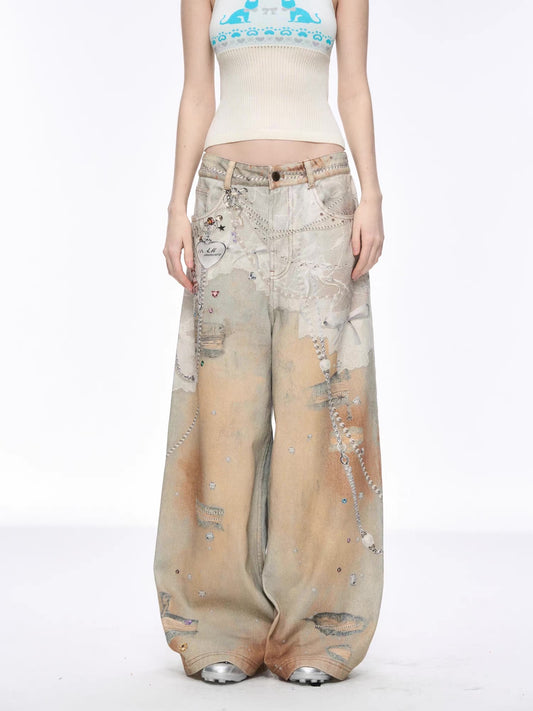 Hand-Painted Wide-Leg Jeans