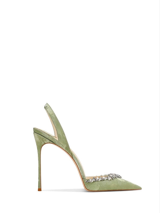Elegant Crystal Satin Slingbacks