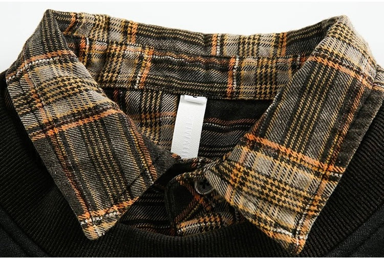 Grunge Plaid-Layered Sweatshirt