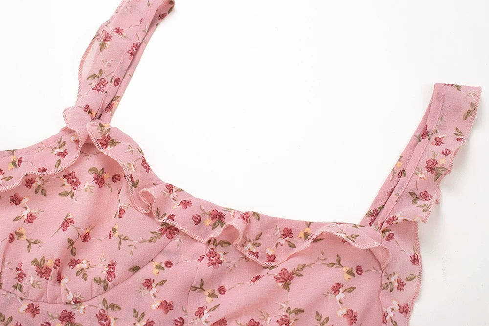 High-Waisted Floral Ruffle Dress