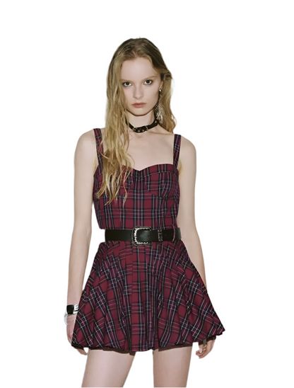 Red Retro Plaid Slip Dress