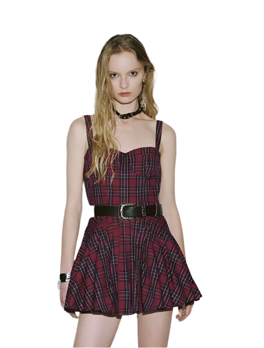 Red Retro Plaid Slip Dress