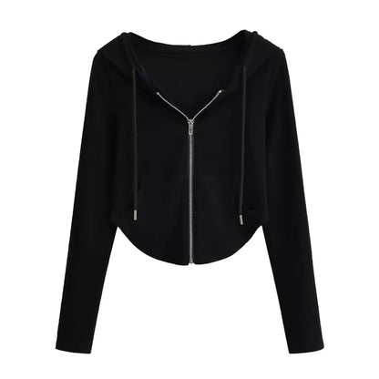 Women's Ribbed Cropped Zip-Up Hoodie
