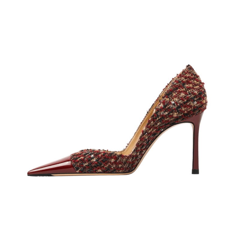 Crimson Elegance Tweed Stiletto Heels