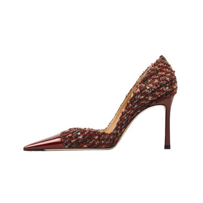 Crimson Elegance Tweed Stiletto Heels