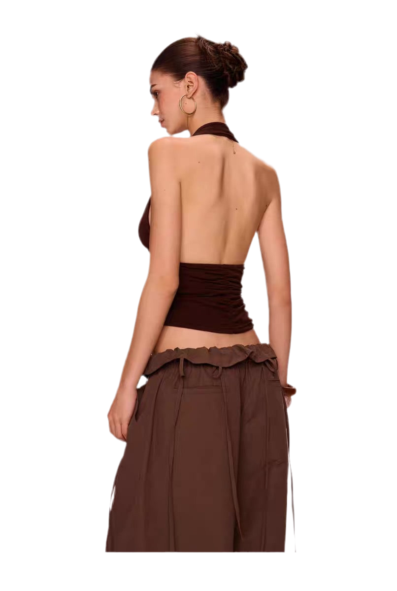 Chic Buttoned Halter Mesh Camisole