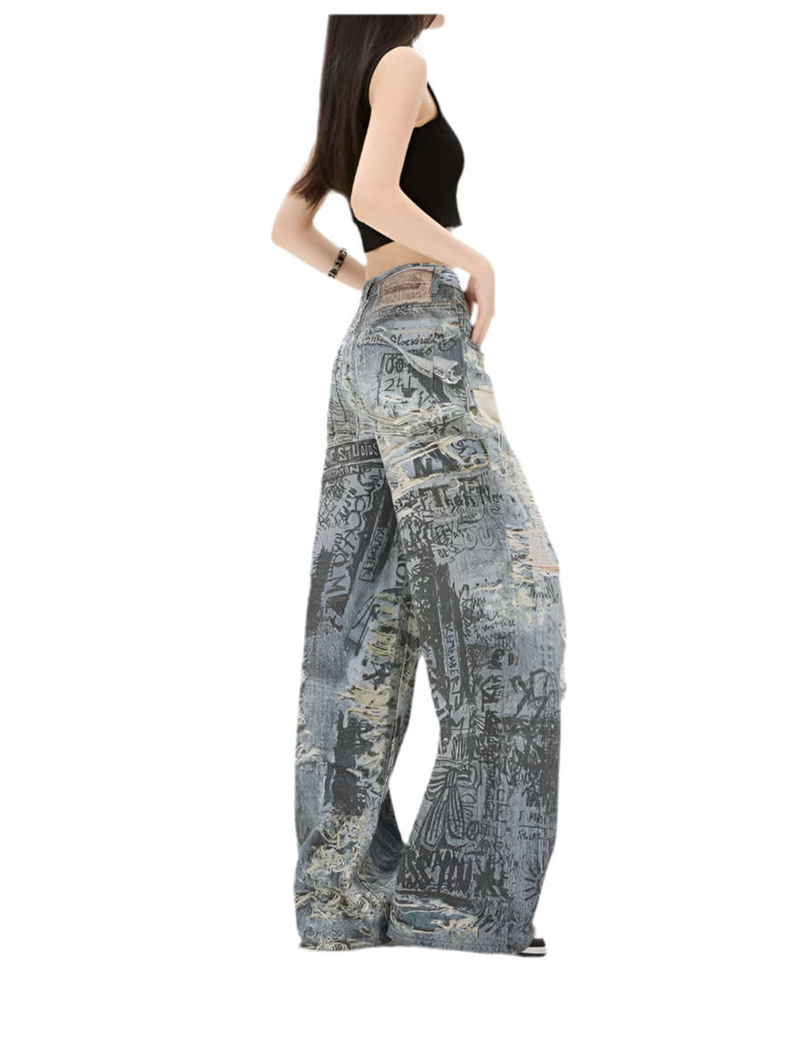 Camouflage Fusion Artistic Ripped Jeans
