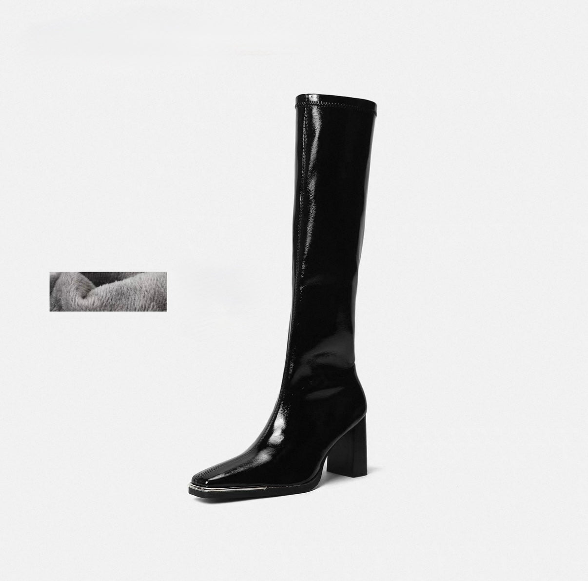 Glossy Patent Leather Block Heel Boots
