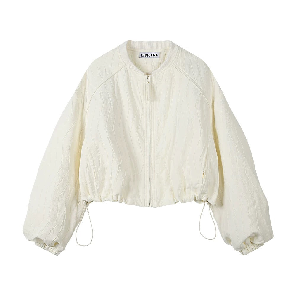 Off White Pleated Baseball Jacket