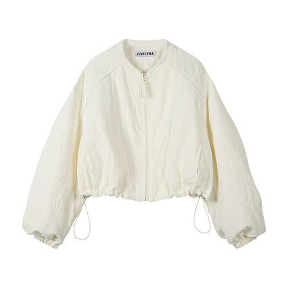 Textured Cropped Jacket with Drawstrings