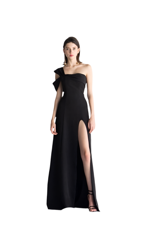 Elegant One-Shoulder Slit Maxi Dress