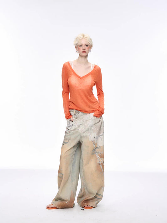 Hand-Painted Wide-Leg Jeans