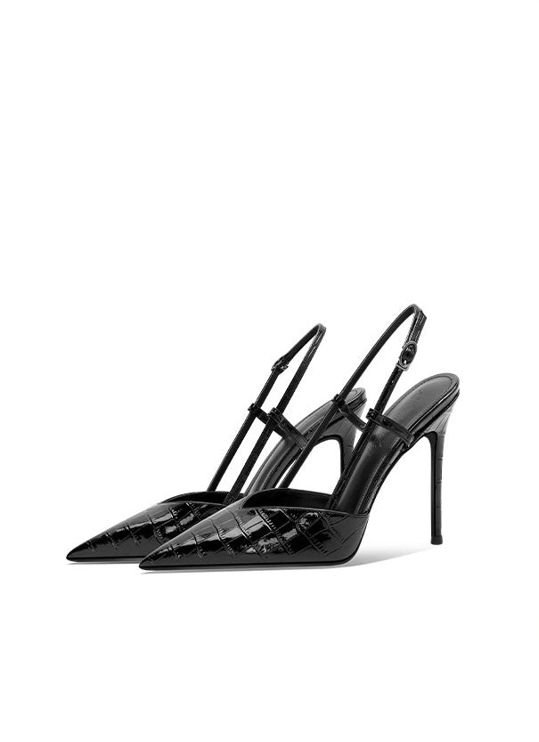 Black Stone Pattern Strappy Stiletto