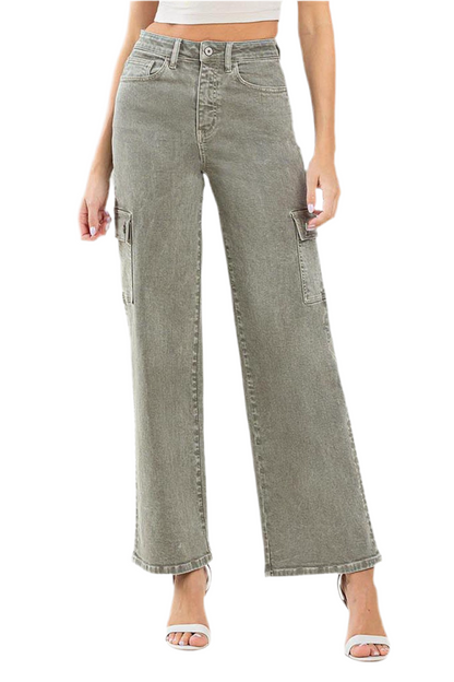 High-Waist Loose Fit Cargo Jeans