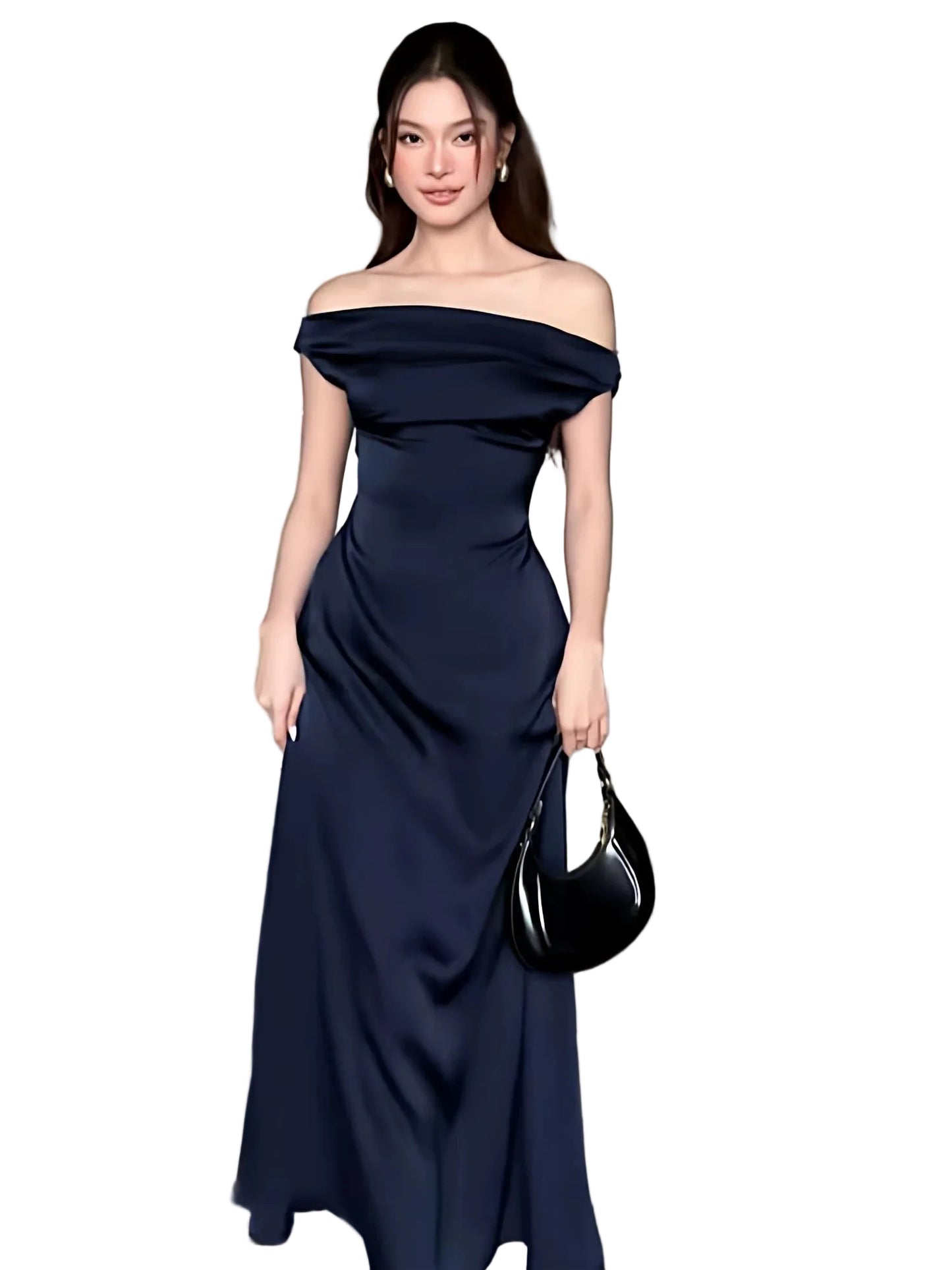 Midnight Muse Off-Shoulder Satin Dress