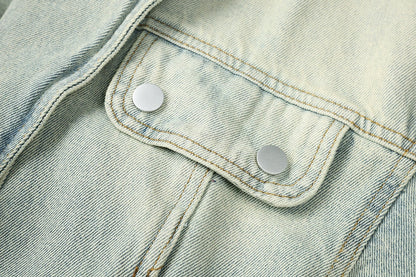 High-Waist Blue Denim Motorcycle Jacket
