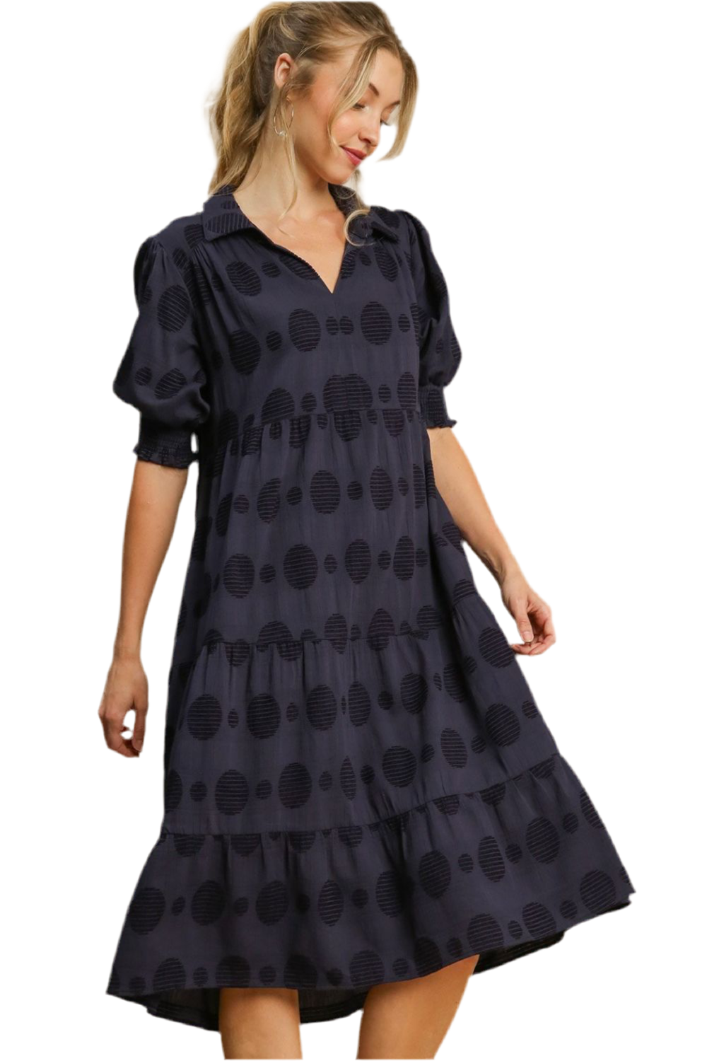 Swiss Dot Jacquard Tiered Midi Dress