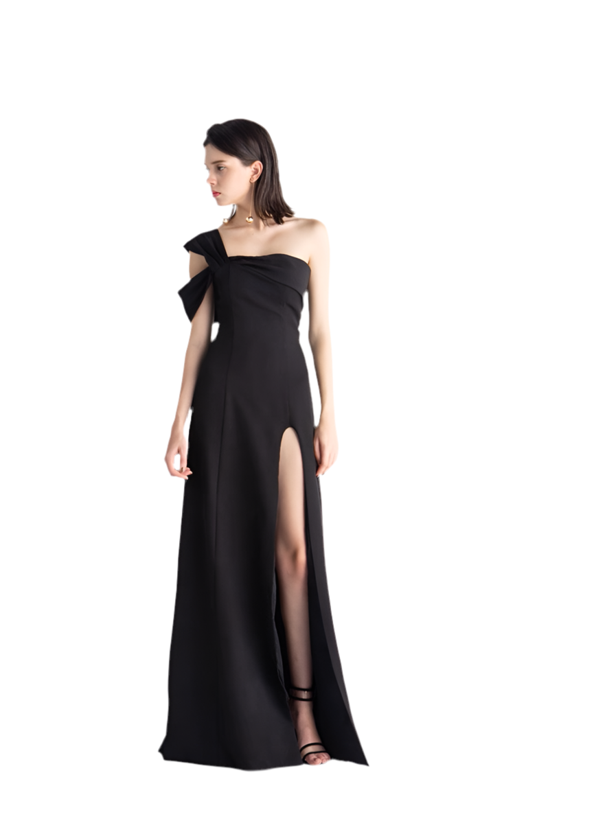 Elegant One-Shoulder Slit Maxi Dress