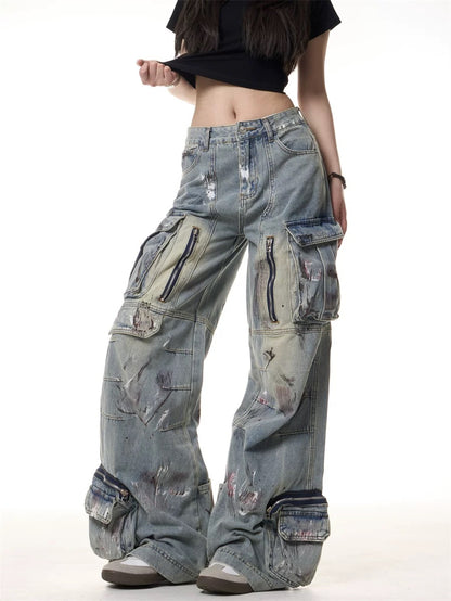 Vintage Graffiti Wide Leg Jeans