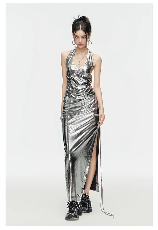Metallic Silver Slip Dress