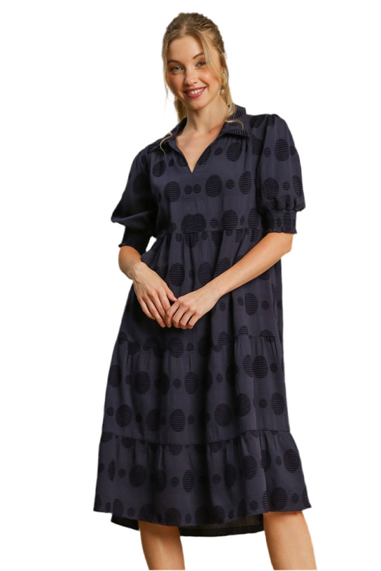 Swiss Dot Jacquard Tiered Midi Dress