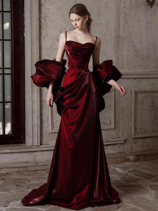 Luxury Burgundy Ruffle Fishtail Dress