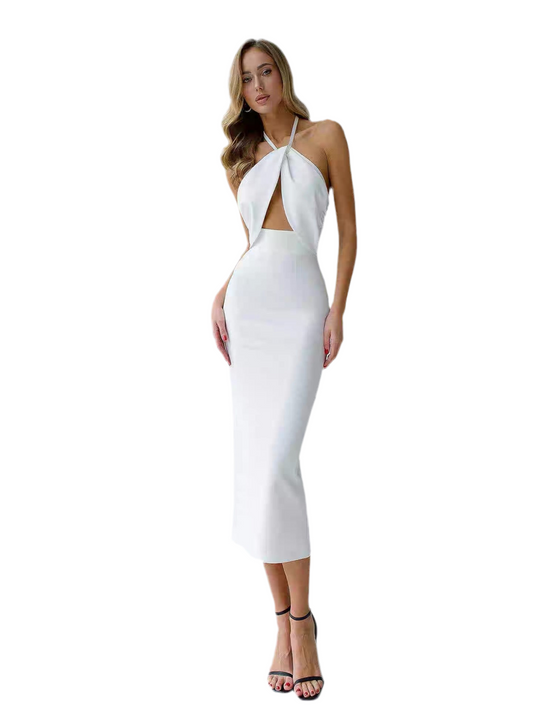 Halter Elegance Cutout Bodycon Midi Dress