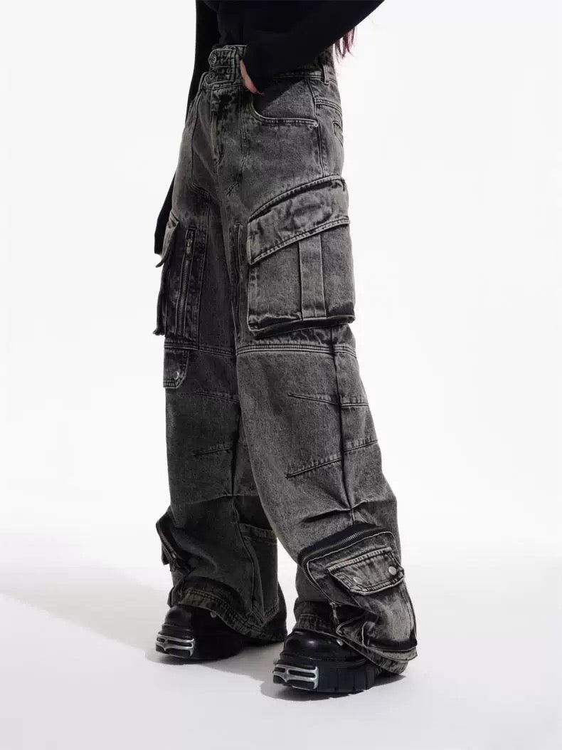 Denim Cargo Wide Leg Pants