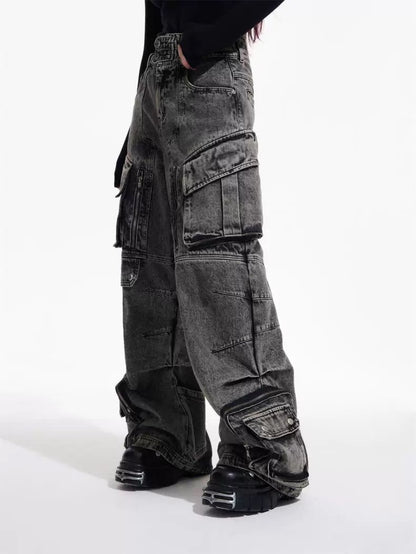 Denim Cargo Wide Leg Pants