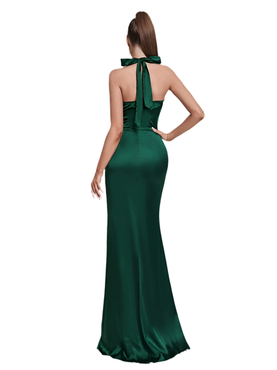 Sleek Halter Neck Tie Satin Dress